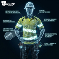 Chemises polo de travail réfléchissantes de sécurité unisexes en polyester fluorescent à logo personnalisé, légères, respirantes, certifiées CE, en gros