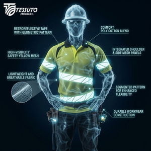 Chemises polo de travail réfléchissantes de sécurité unisexes en polyester fluorescent à logo personnalisé, légères, respirantes, certifiées CE, en gros - Product Image 5