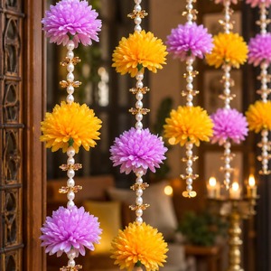 Traditional Artificial Chrysanthemum Flower Hanging <b>Garland</b> Pearl Beads-Indian Home Decor for Wedding Birthday Diwali Festivals - Product Image 1