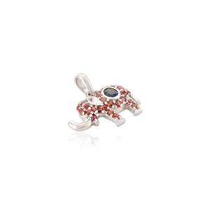 14K Solid White Gold Oval Cut Multi Sapphire <b>Elephant</b> Pendant - Product Image 2