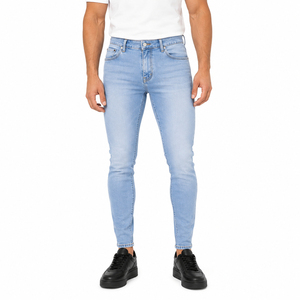 Jeans de Mezclilla para Hombre, Corte Slim Fit, Color Azul Claro, Largo Regular, Algodón Lavado, Casual, Transpirable, Cintura Media, Cierre de Cremallera, Estilo Pencil - Product Image 1