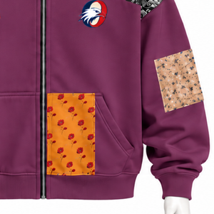 Sudadera con capucha y cremallera completa de plumas, estilo patchwork, oversize, con diseño de parches estampados, informal, estilo streetwear, para hombre - Product Image 6