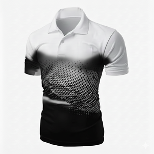 Polo de luxe pour homme avec logo de marque de golf brodé, design rayé décontracté, tissu tricoté à manches courtes, imprimé – En promotion - Product Image 1