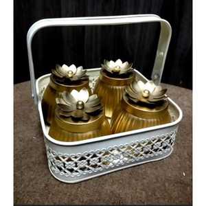 Luxury Gold <b>Spice</b> <b>Jar</b> Set Lotus Lids Metal Carrier Dry Fruit Storage Container Skies Trader - Product Image 1