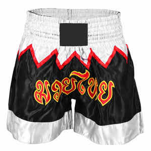 Pantalones Cortos de Muay Thai Gladiator en Blanco y Negro para MMA, Kick Boxing, Unisex, NOVERA INDUSTRIES - Product Image 1