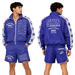 Ensemble de survêtement d'été léger en nylon avec broderie personnalisée de haute qualité, patchwork, coupe-vent et sweat à capuche - Product Image 1