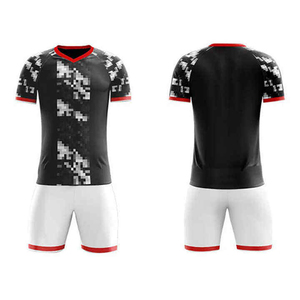 Ensemble de maillot de football pour homme noir et blanc à motifs géométriques sublimés, col en V, manches courtes, polyester respirant, ajusté, toutes saisons - Product Image 2