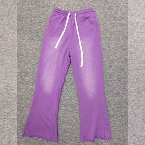 <b>Wholesale</b> OEM 400GSM Cotton French Terry <b>Flared</b> <b>Sweatpants</b> Custom Center Fade Tie Dye Joggers Raw Edge Men Tracksuits Bottoms - Product Image 1