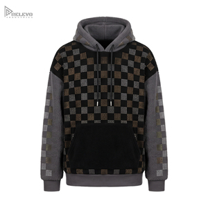 Sudadera con Capucha Unisex OEM 100% Algodón, Diseño de Cuadros con Cristales Brillantes, Dos Tonos, Gris Oscuro, Estilo Urbano - Product Image 1