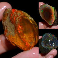 Lot de 3 pièces d'opale éthiopienne Welo Fire Oily naturelle à 100% de qualité AAA, pierre précieuse brute taillée en vrac pour la fabrication de bijoux DIY, certifiée par un tiers