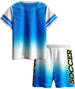 US Soccer Kids Jersey Set Short Sleeve Gradient Blue White 100% Polyester Heat-Transfer Printed Breathable Sports Fitness - Product Image 2