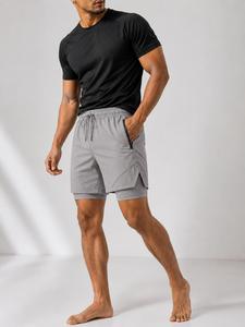 Shorts Bermuda Gris en Polyester pour Homme, Taille Mi-Haute, Cordon de Serrage, Séchage Rapide, Écologique, Imperméable, Style Sportif avec Poche Zippée - Product Image 5