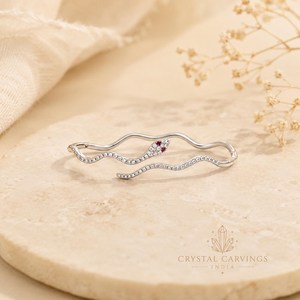 Natural Ruby Snake <b>Bangle</b> 925 Sterling Silver Rhodium Plated Serpent Cuff Bracelet July Birthstone Claw Setting Jewelry - Product Image 2