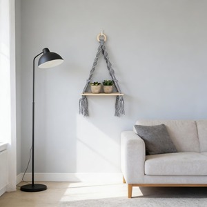 Boho Style Set Of 2 Macrame Wall Hanging Shelves With Wooden Base Ideal For Bedroom Candle Display And Lighting Decor From India - Product Image 6