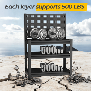 โต๊ะทำงานแบบมีล้อรับน้ำหนักได้ 3000 ปอนด์ พร้อมแผงแขวนเครื่องมือและชั้นวางปรับระดับได้ รถเข็นเครื่องมือ โต๊ะทำงานในโรงรถ - Product Image 3