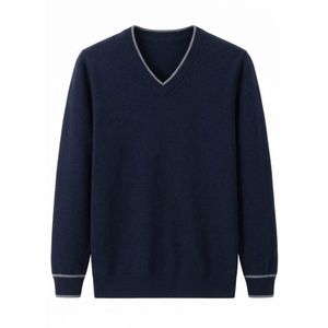 Pull en coton mélangé de haute qualité pour homme, col en V, uni, respirant, doux, chaud, pour l'hiver, couche de base quotidienne, tricoté - Product Image 5