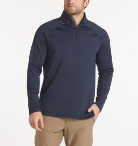 Men's Navy Blue DriFit Full Sleeve Stand Collar Quarter <b>Zip</b> Performance <b>Shirt</b> Moisture Wicking Polyester Regular Fit All Seasons - Product Image 1
