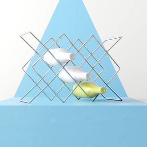 Porte-vin de table moderne en métal noir industriel, à roulettes, écologique, 3L, avec cadre géométrique en fer, design contemporain - Product Image 6