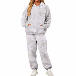 Ensemble sweat-shirt à capuche et pantalon pour femme, 100% coton, écologique, coupe ample, décontracté, hiver, longueur intégrale, tenue 2 pièces - Product Image 1