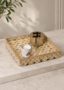 Plateau de service rectangulaire en nacre incrustée en zigzag, motif coquille de capiz, plateau populaire - Product Image 4