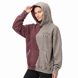 Sudadera con capucha personalizada para mujer, bicolor, con pedrería, oversize, hombros caídos, lavado ácido, bolsillo canguro, color liso, para invierno - Product Image 5