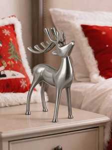 Sculpture de renne en bois plaqué nickel, design Art Déco, écologique, faite à la main, légère, décoration de Noël pour la maison, utilisation en intérieur - Product Image 1