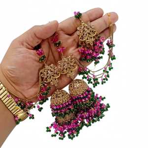 Luxury Gold Plated Zircon Sahara Jhumki Earings Fashion Jewelry <b>Sets</b> Wedding Bridal Party Gift for Women Collection Custom Color - Product Image 1