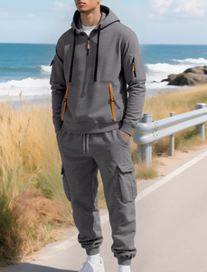 Nouvelle collection automne-hiver : Ensemble sweat à capuche zippé multipoches en polaire pour homme, style salopette transfrontalier - Product Image 6