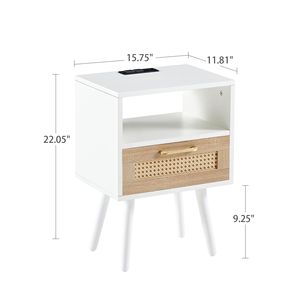 Tavolino Moderno in Rattan da 40 cm con Presa di Corrente e Porte USB, Comodino in Legno Massello con Cassetto e Tavolino Laterale - Product Image 3