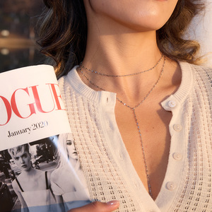 Collar de Acero Inoxidable Chapado en Oro de 18K, Joyería Minimalista de Doble Cadena, Collar en Forma de Y - Product Image 1