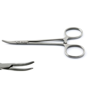 Hemostatic mosquito forceps curved 11.5 cm surgical stainless steel instrument designed for precise <b>clamping</b> - Product Image 1