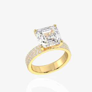 Anillo de Diamante Corte Princesa para Mujer, Solitario con Banda Pavé, Plata, para Compromiso, Regalo y Uso en Fiestas, Joyería Fina - Product Image 3