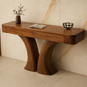 Luxali Luxury Modern Durable Handcrafted Solid Saman Wood Pedestal Base <b>Console</b> <b>Table</b> Eco-Friendly Anniversary Living Room - Product Image 3