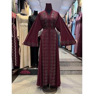 High Quality Modest Dubai Beaded Sequined Long Sleeve Abaya Muslim Traditional Handmade Wedding Women Polyester Breathable VNeck - Product Image 6