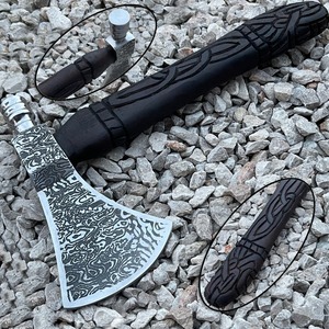 Handcrafted Tomahawk <b>Axe</b> With Damask Steel Blade And Rubber <b>Handle</b> For Survival Use - Product Image 2