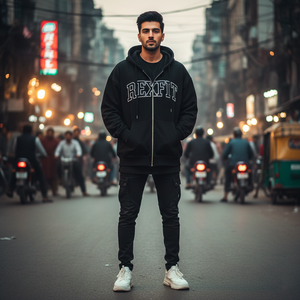 Rexfit Sports Custom Embroidery Printed Zip Hoodie <b>Thick</b> <b>Fleece</b> Acid Wash Streetwear Factory Supply Full Zipper Hoodies OEM - Product Image 3