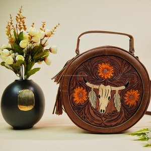 Real Leather Hand Tooling Carving Handmade Handbag <b>Sling</b> Bag Stylish Crossbody Shoulder Bags for Women Crossbody <b>Sling</b> Bag - Product Image 2