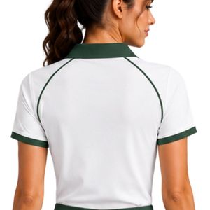 ชุดเสื้อโปโลเทนนิสกอล์ฟสีเขียวป่าขาวสำหรับผู้หญิง กระโปรงจีบ ชุดกีฬาแบบกำหนดเอง ระบายอากาศได้ดี ซับเหงื่อได้ดี - Product Image 4