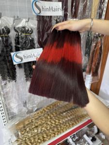 Super Shiny Bone Straight Color Wine Short Bundle Bone Straight Hair, Vietnamese Hair, Lace Front <b>Wigs</b> - Product Image 4