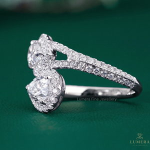 Toi et Moi Ring lumera เครื่องประดับสวยวินเทจสุดหรูต่างหูหยดน้ำคู่รูปลูกแพร์สองด้านมีก้านแยกก้านขนาดเล็กประดับเพชร - Product Image 3