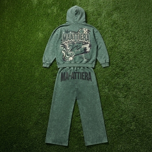Conjunto de Sudadera Oversize Verde Lavado Personalizado y Pantalones Anchos de Felpa para Mujer, Chándal de Algodón, Venta al por Mayor OEM ODM - Product Image 5