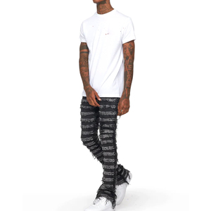 Jeans empilés de créateur personnalisés, jeans déchirés tendance, pantalons cargo amples évasés - Product Image 5