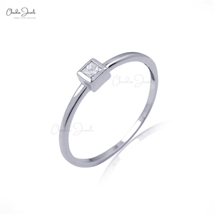 14K Solid White Gold Real Diamond Solitaire <b>Ring</b> 2.4MM Square Princess Cut <b>Ring</b> for <b>Dainty</b> Engagement <b>Ring</b> at Wholesale Price - Product Image 1