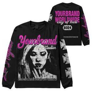 Your brand Logo Long Sleeve T-Shirt Black Pink Print O-Neck <b>Men's</b> Pullover Cotton Fleece Sweatshirt For <b>Men</b> Crew Neck <b>Jumper</b> - Product Image 1