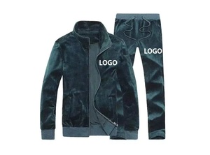 Maroon Color Plain Zipper Style <b>Velvet</b> Tracksuits Autumn Wear <b>Jacket</b> & Pant Velour Track Suit For Men Breathable Wholesale OEM - Product Image 4