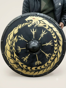 Escudo Vikingo Medieval de 24 Pulgadas, Hecho a Mano en Acero, con Recubrimiento en Polvo Negro, Patrón Animal Vintage, Escudo Decorativo de Pared Histórico - Product Image 5