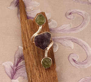 Luxury Natural Amethyst and <b>Peridot</b> Row <b>Ring</b> Elegant 925 Sterling Silver Gold Plated Statement Band High-Quality - Product Image 4