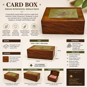 Handmade Indian Rosewood Playing <b>Card</b> Box | Brass Inlay Wooden Deck Holder Case | Luxury Poker <b>Card</b> Storage Organizer <b>Gift</b> - Product Image 5