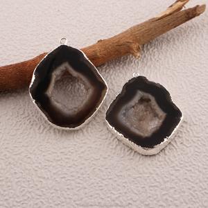 Colgante de Ágata Plateada, Druzy Geode, Colgante de Piedra de Cristal Marrón, Suministro de Joyería con Piedras Preciosas - Product Image 1