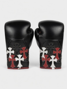BOXING FORGE Custom Handmade Black Cowhide Leather Boxing <b>Gloves</b> | <b>Gothic</b> Cross Patch Design | Pro Training Sparring | - Product Image 2